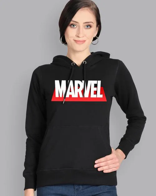 Free Authority Women Marvel Comics Printed Black Sweatshirt