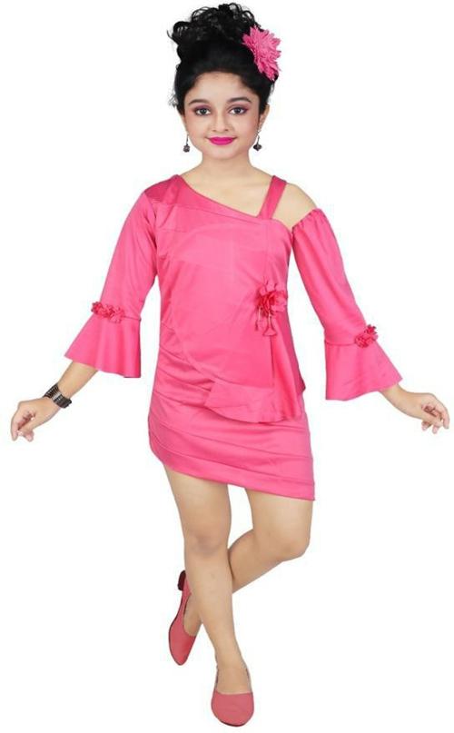 MEOMEO Girls Above Knee Party Dress (Pink, Fashion Sleeve)