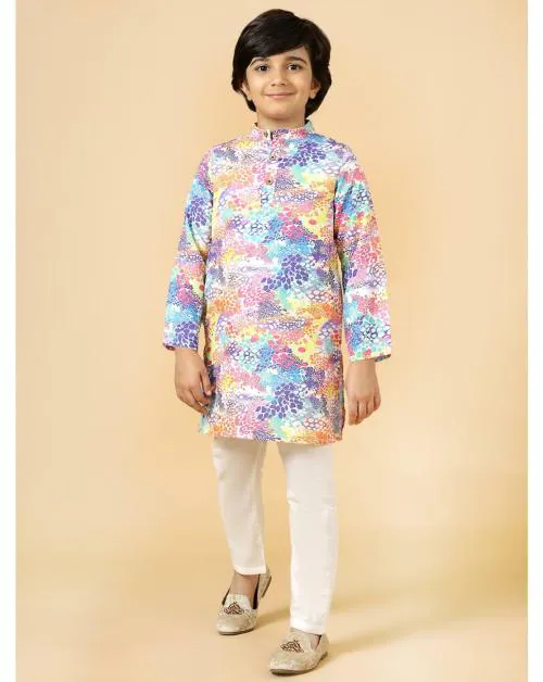 Boys Multicolor Leopard Printed Kurta Pyjama Set