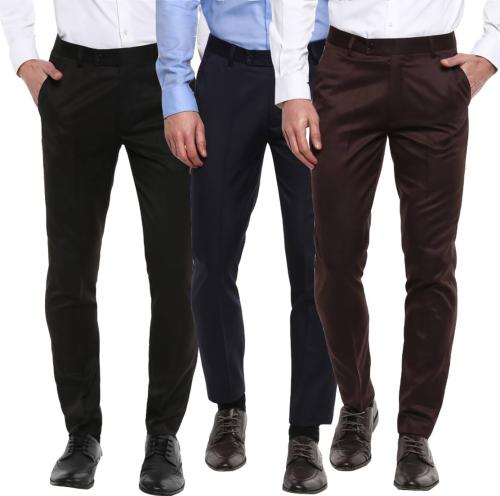 INSPIRE Men Multicolor Solid Polyester Viscose Blend Formal Trouser - 38 (Pack of 3)