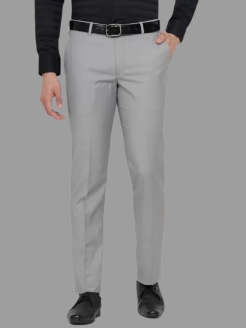 VILLAIN Solid Mid-Rise Stretchable Men's Formal Trousers-Grey