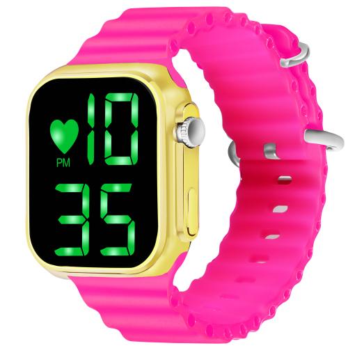 LOIS CARON Teenagers LED Luxurious Fashion Silicone Pink Colored Digital Watch - For Boys & Girls D-1037 (Pink)