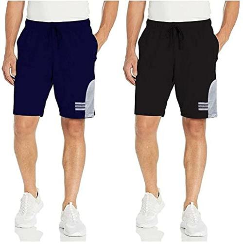 Regalia Procot Men's Cotton Shorts Knee Length Lounge Shorts Bermuda/Baggy Pants with Two Zipper and one Back Pocket Combo Pack Navy/Black