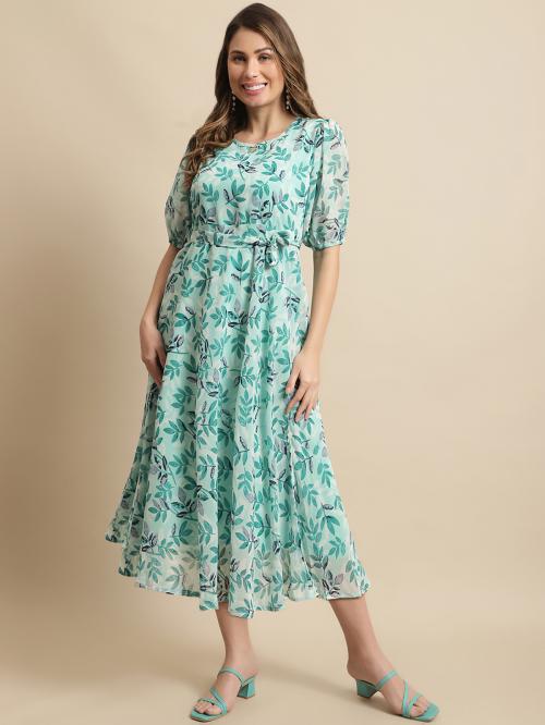 Fabflee Women Printed Georgette A-line Maxi Dress| Dresses| Women Dress| Party Dress| Maxi| Western Dress| Printed Gown| midi dresses| Dress for Women| Maxi Dress for women