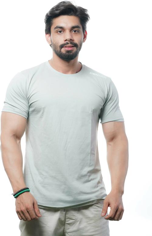 GYMBROTHERS GB COTTON LYCRA HALF SLEEVE T-SHIRT Men Printed Round Neck Cotton Blend Grey T-Shirt