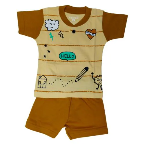 SIVAS T Shirt with shorts for boys 1+yr-kidswear -Cottonwear for kid-Doodle themed printed T-shirt with matching shorts for toddlers- Comfy clothing set for boys-Size Small-Also Available in 4 various colors