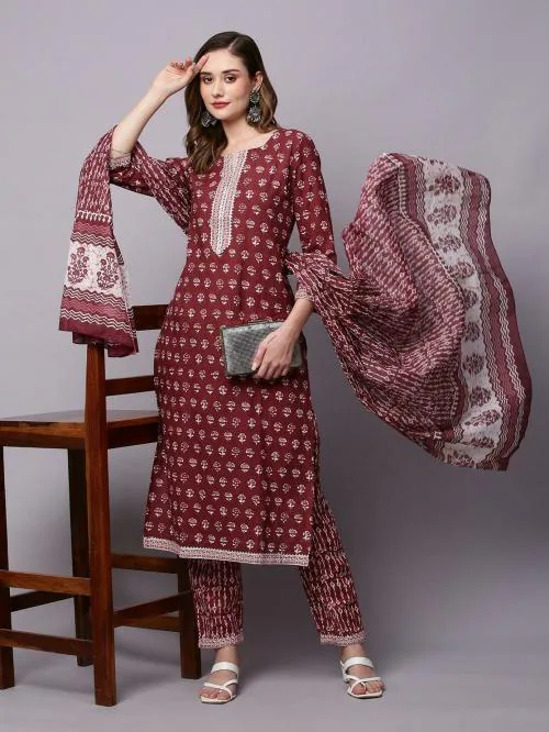 INDYES Women Kurta Trouser Dupatta Set