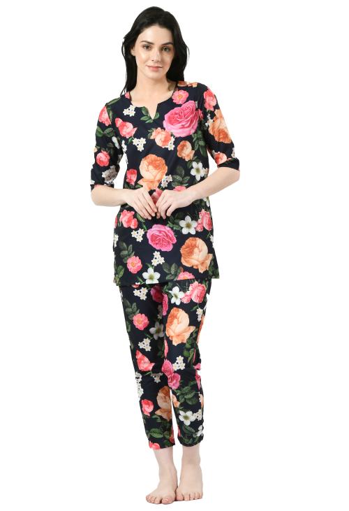 Buy Altiven Women's Crepe Fabric Floral Printed Night Suit Set of Top