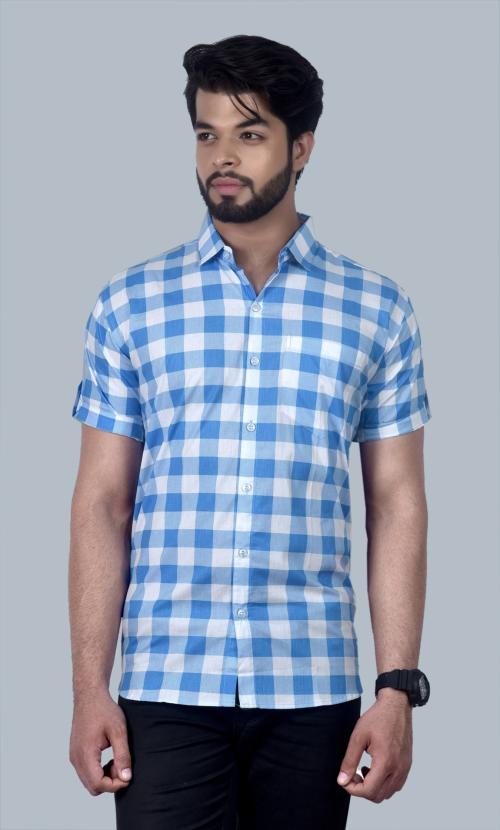 BASE 41 Men's Checkered Casual Half Shirt