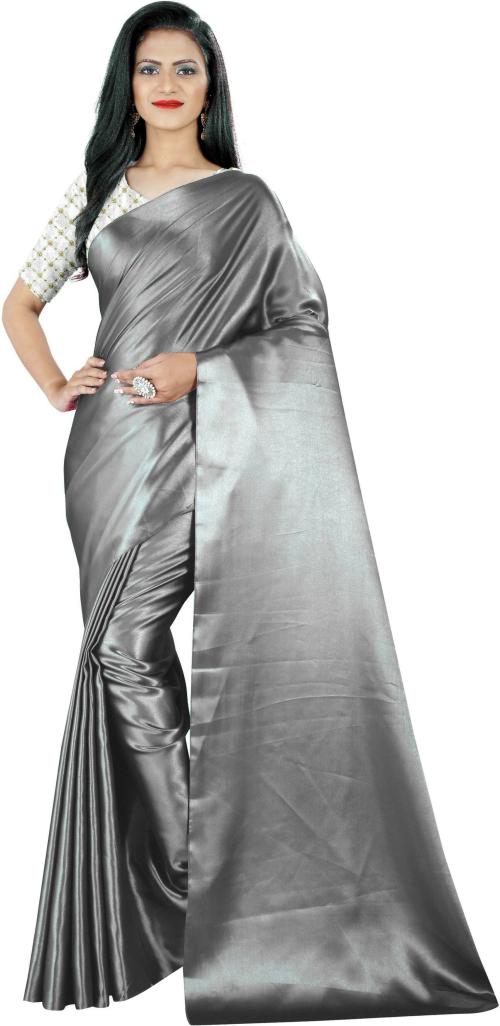 Arpita fashion Women Silver Silk Blend Saree