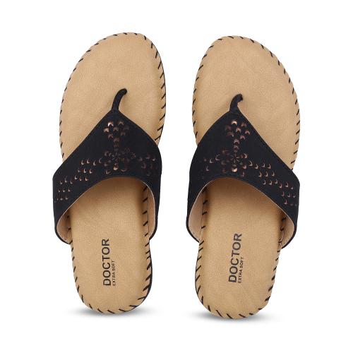 DOCTOR EXTRA SOFT Women's Black Ortho Sandals Orthopaedic Diabetic Daily Use Dr Sole Footwear Casual Office Wear Stylish Fashion Comfort Slip on Chappals Slippers for Ladies & Girl's ART 607