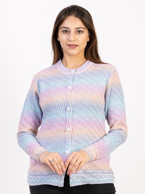 Ekom Women's Winter Wear Woolen Banded Collar Sweater with Sides Pocket- White