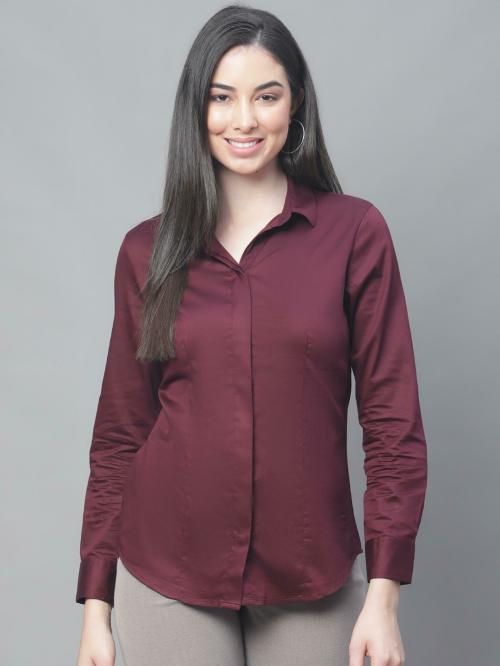 Cantabil Women Maroon Spread Collar Full Sleeves Formal Shirts