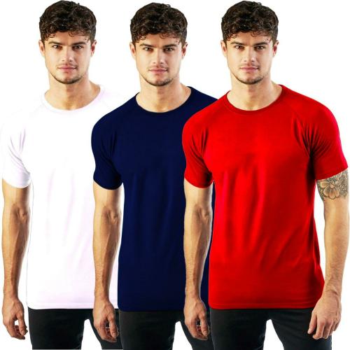 MADFROG Men Navy Blue, Red, White Solid Cotton Blend Pack of 3 Round Neck Tshirt (XXL)| t shirt | off white tee | graphic tees | custom t shirts | long sleeve shirts |shirt | white tees |