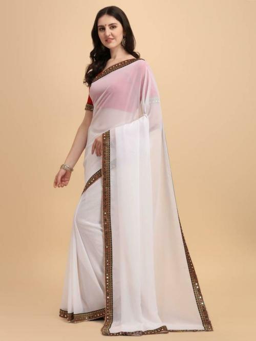Megh Sarees Woman White Plain Fashion Georgette Saree - JioMart