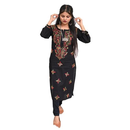 Sparkee Darkee Women Black Cotton Chikankari Kurti (L)