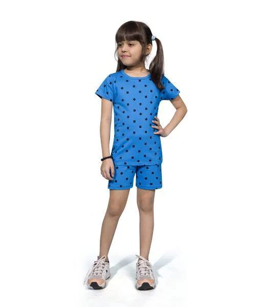PEPP N HAGG Girl's 100% Cotton Modern Clothing All Over Print Set-T BLUE