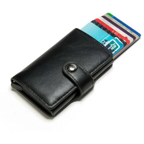 Front Look Men and Women Black Artificial Leather, Aluminium Card Holder (7 Card Slots)