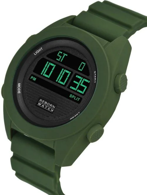Reborn Digital Watch Black Dail Green Strap Wrist Digital Watch for Men