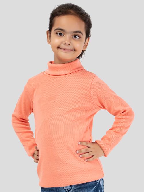 YHA Girls Turtle Neck Full Sleeve T-Shirt Peach