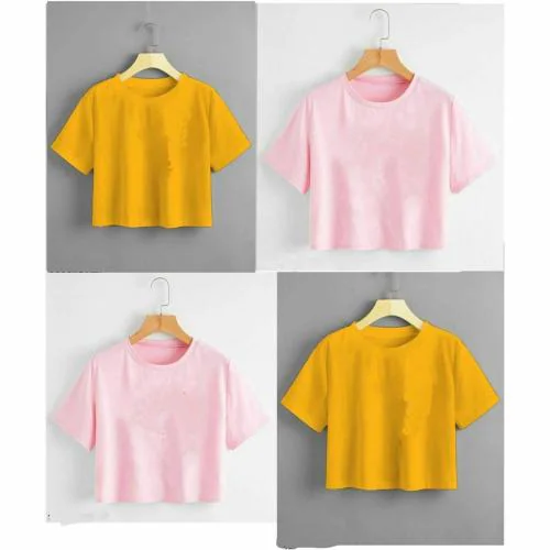 Dione Fashion Women Crop Top Casual Cotton Linen Blend Regular Yellow Pink Size M