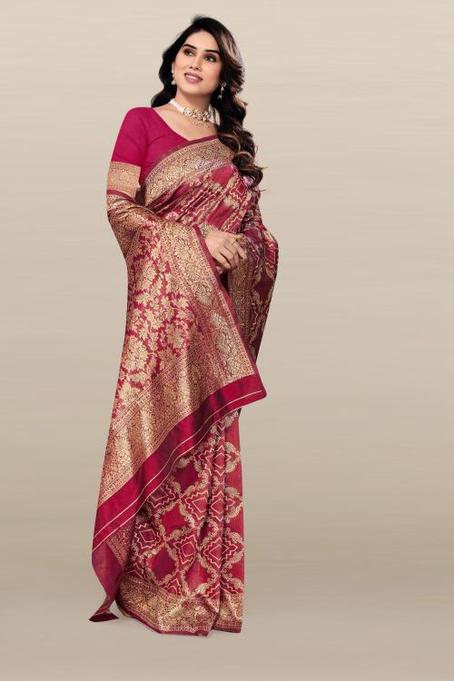 Sari Jacquard En Soie Kanjivaram Banarasi Pour Femme Avec