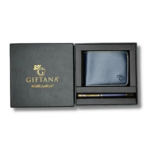 Giftana Wallet and Pen Set Secret Santa Gifts for Friend / Colleague, 2 in 1 Gift Set for Men, Leather Wallet and Pen Combo for Men Birthday Gift, Diwali Gifts, Christmas Gifts (Navy Blue)