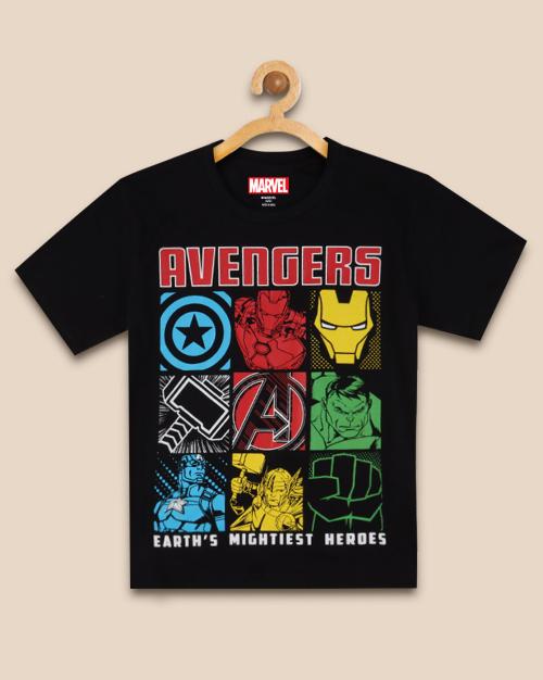 Kidsville Kids Boys Avengers Printed Black Tshirt