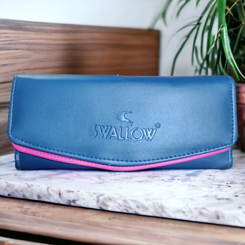 Swallow Creats your Victory Trendy Womens Blue-Pink Wallet