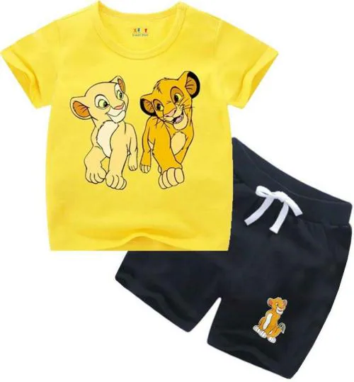 KIDDY STAR Boys Yellow and Black Printed Cotton Blend T-Shirt and Short Set, 5 - 6 Years