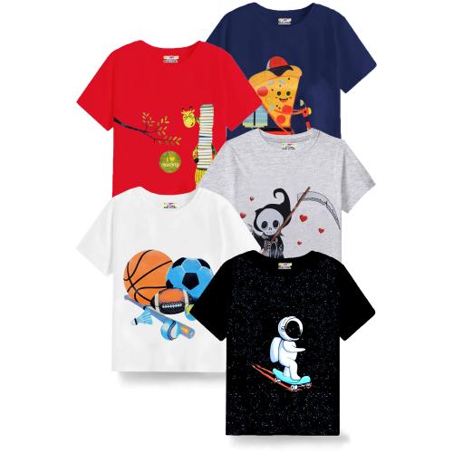 KUCHIPOO Boys Multi Color Printed Cotton Blend Pack of 5 Tshirts | Boys Tshirt | Kids Wear | T shirt for Kids | T shirt for boys | Boys t tshirts