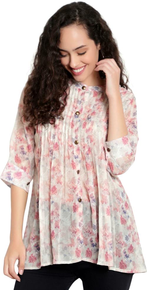 FAREVER SELECTION Women Multicolor Printed Chiffon Blouson Top (XS)