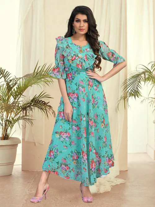 FashionValley Women's Fancy Designer Printed Georgette Gown