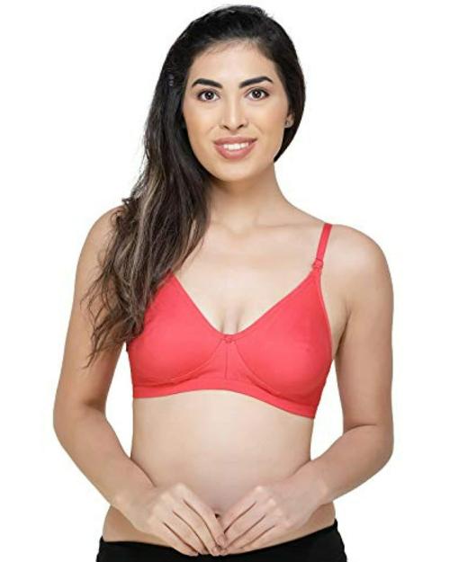 FEMULA Red Solid Cotton Seamed Bra - 30B