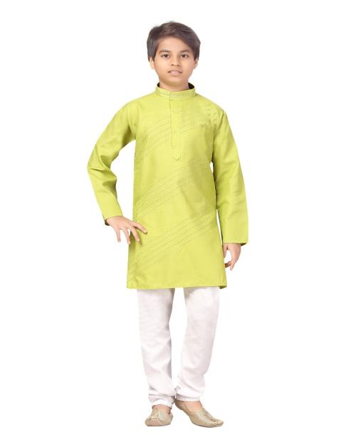 Aarika Boys C-Green-White Color Cotton Kurta Pyjama Set