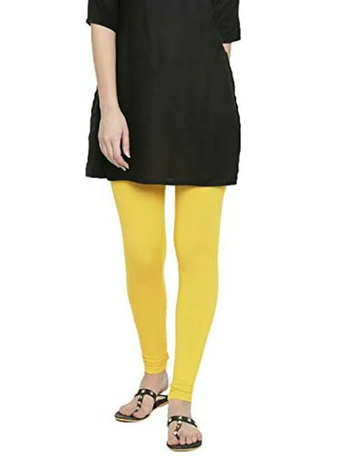 De Moza Women Yellow Solid Viscose Leggings