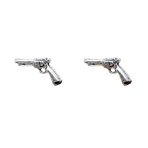 AMONROO Antique Silver Revolver Stud Military Jewelry Pistol Stud Earring Handmade Gift with Pushback 925 Sterling Silver Quirky Gift Sports Lover