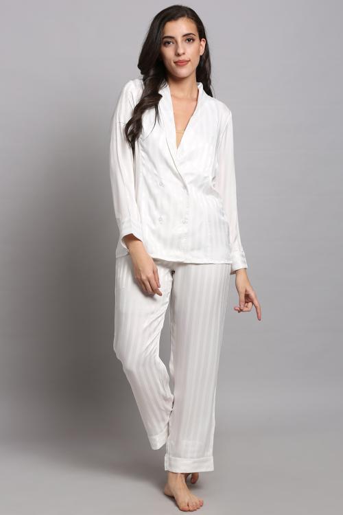 Pretty Loving Thing Women Solid Night Dress Top & Pyjama Set White