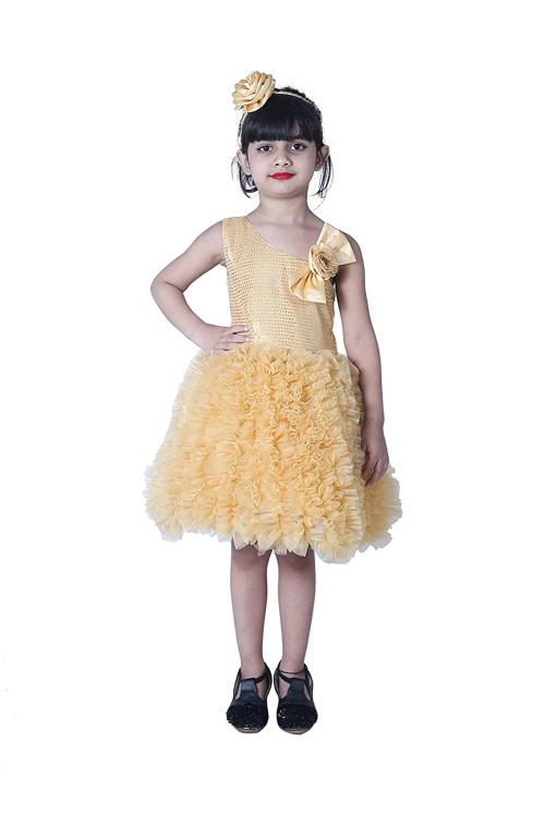 Wish Littlle Baby Girl Gold Polyester Stars A-Line Frock Dress - 12 Months-24 Months
