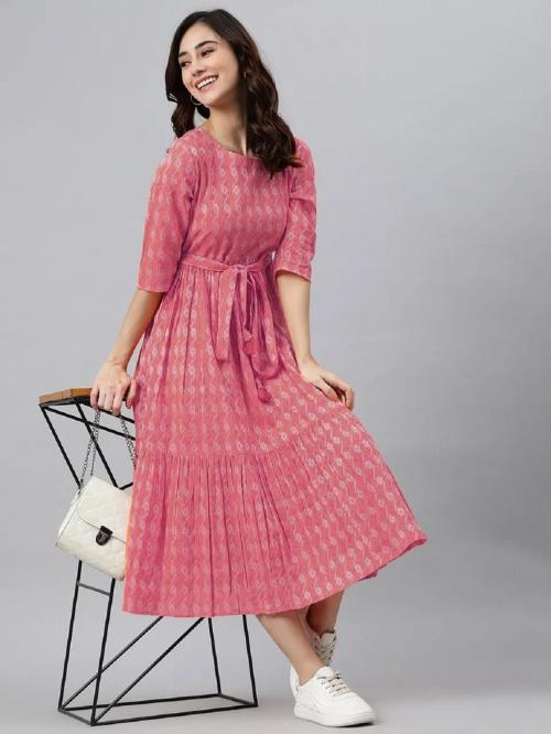 DevDham Women's Cotton Thread 3/4th Sleeves Western Printed Kurti with Tie- Up