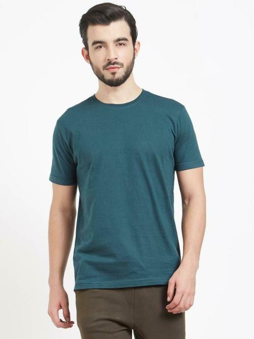 DEEZENO Men Green Solid Poly Cotton T-Shirt - S