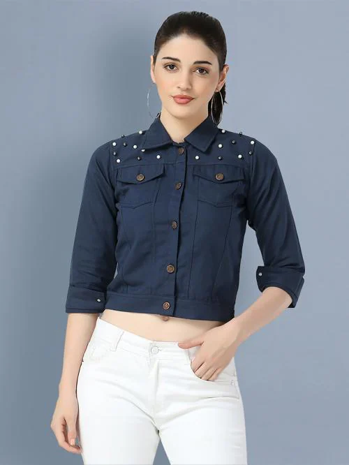 BuyNewTrend Women Navy Twill Jacket JioMart
