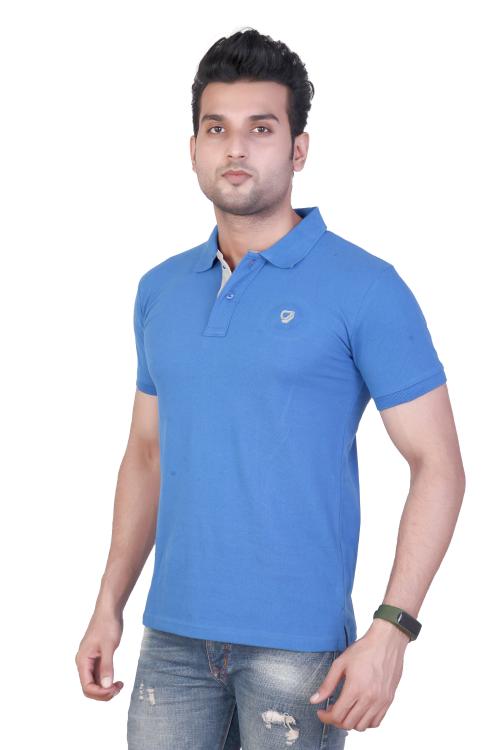 Jace & Declan Solid Regular Fit Polo Neck T-Shirts for Men Light Blue