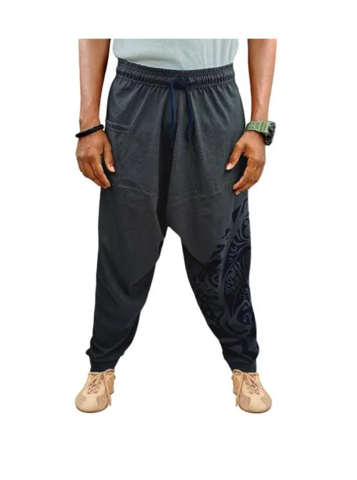WAAMY69 Unisex Tribal Printed Cotton Loose-Fit Harem Pants Grey XL