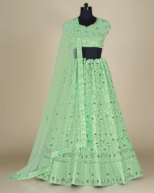 HALFSAREE STUDIO Pista Latest Net Chaniya Choli with Zari Embroidery