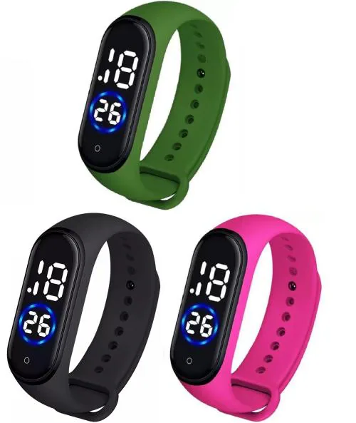 hala - M4 Combo of 3 Color - Black, Green, Pink - Digital Collection Digital Watch - For Boys & Girls