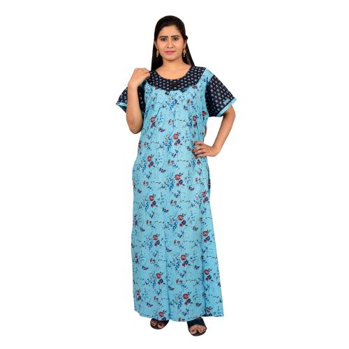 OSF Cotton Nighty Printed Kaftan for Ladies Nightwear Sleepwear Night Gown for Womens ( Pack of 1, Blue; Size:- XL)