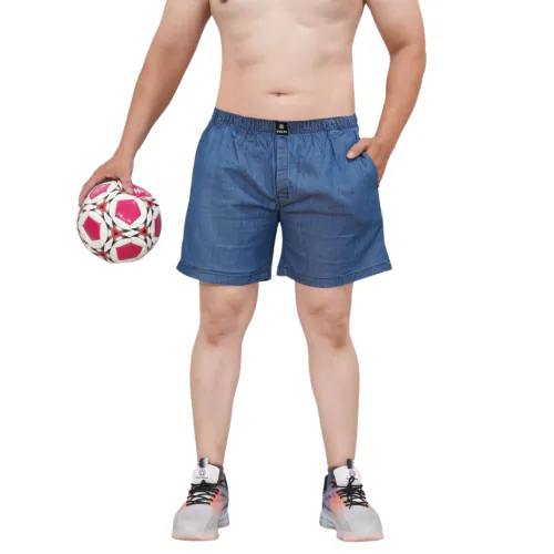 BULYA Men's Cotton Denim Boxers - Lightweight and Comfortable Boxers with Above Knee Length, Elastic Waistband, and Loose Fit for All-Day Comfort and Durability Ocean Blue