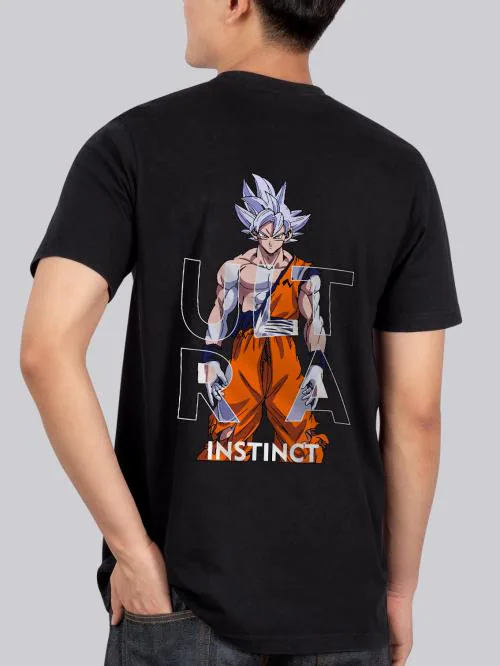 BLISSINK ultra instinct Goku Front And Back Printed Black Cotton Tshirt for Men