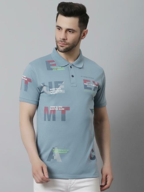 Venitian Men All Over Printed Grey Polo Neck T-shirt